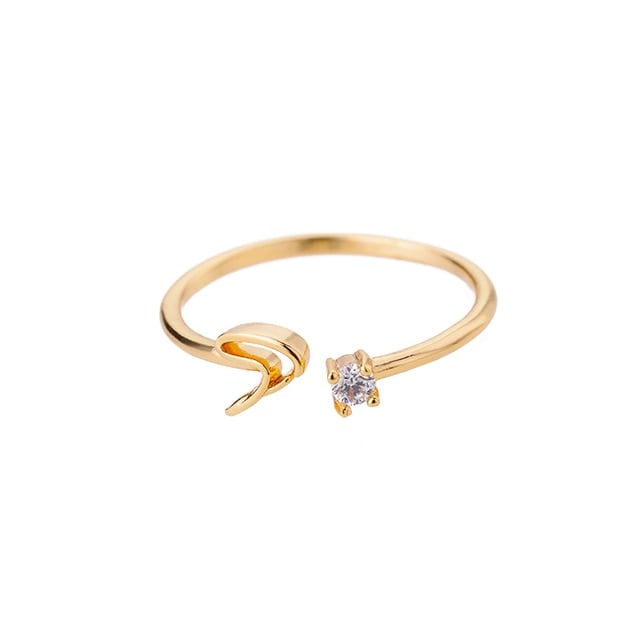 Bague avec Initiale avec lettre ajustable en acier inoxydable plaqué or blanc, or jaune ou or rose avec zircons blancs - Photo 6