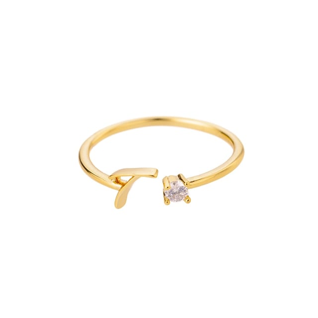 Bague avec Initiale avec lettre ajustable en acier inoxydable plaqué or blanc, or jaune ou or rose avec zircons blancs - Photo 5