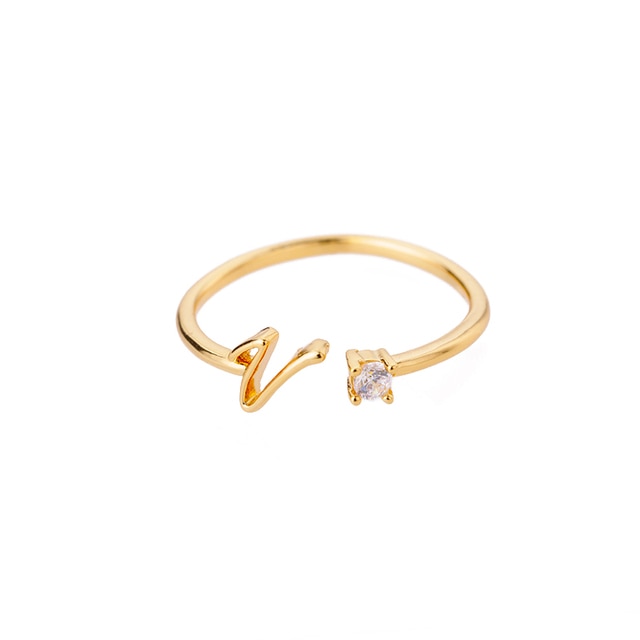 Bague avec Initiale avec lettre ajustable en acier inoxydable plaqué or blanc, or jaune ou or rose avec zircons blancs - Photo 3