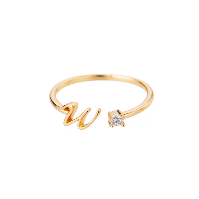 Bague avec Initiale avec lettre ajustable en acier inoxydable plaqué or blanc, or jaune ou or rose avec zircons blancs - Photo 4
