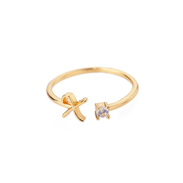 Bague avec Initiale avec lettre ajustable en acier inoxydable plaqué or blanc, or jaune ou or rose avec zircons blancs - Photo 3