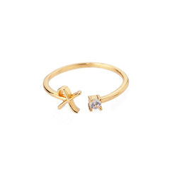 Bague avec Initiale avec lettre ajustable en acier inoxydable plaqué or blanc, or jaune ou or rose avec zircons blancs - Photo 3