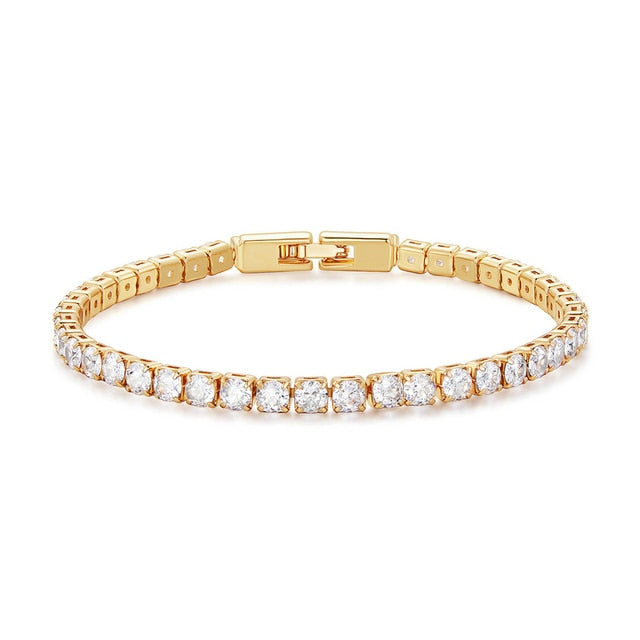 Bracelet Tennis en acier inoxydable plaqué or jaune avec zircons blancs