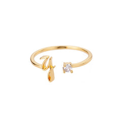 Bague avec Initiale avec lettre ajustable en acier inoxydable plaqué or blanc, or jaune ou or rose avec zircons blancs - Photo 2