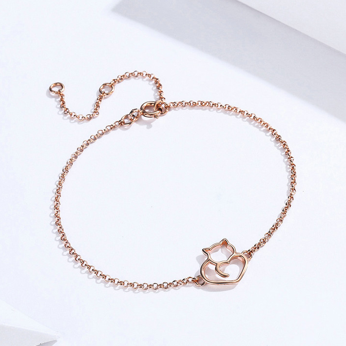 Bracelet rose chat coeur
