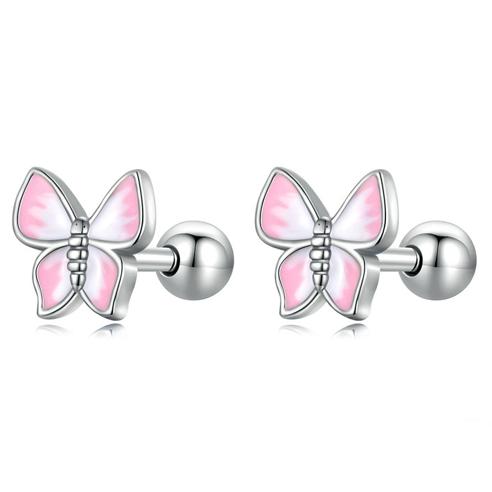 Boucles papillons roses