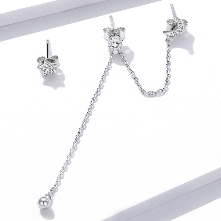 Boucles d'oreilles chaîne lune étoile