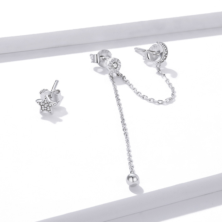 Boucles d'oreilles chaîne lune étoile