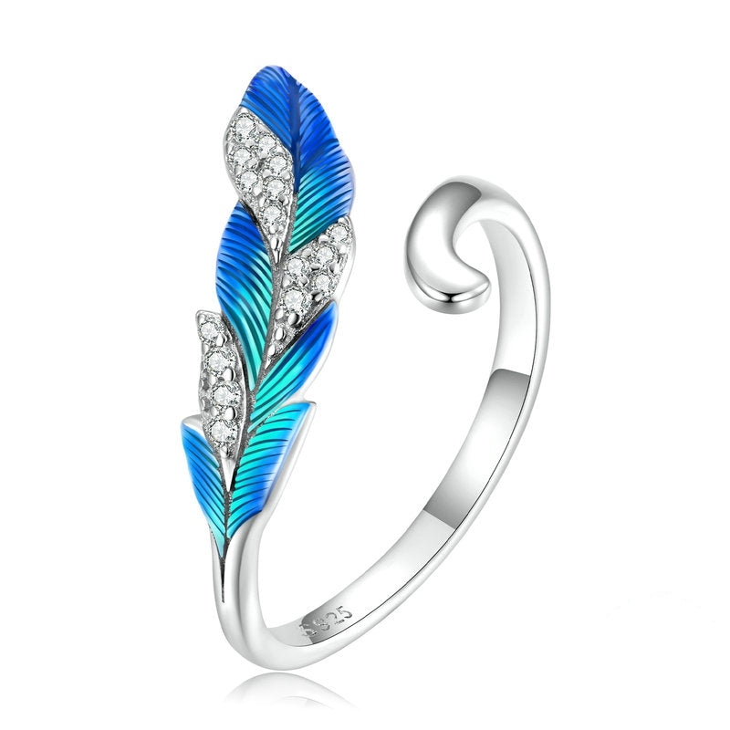Bague plume ajustable argent