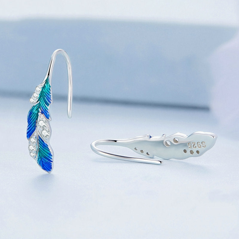 Bijoux d'oreilles plumes argent