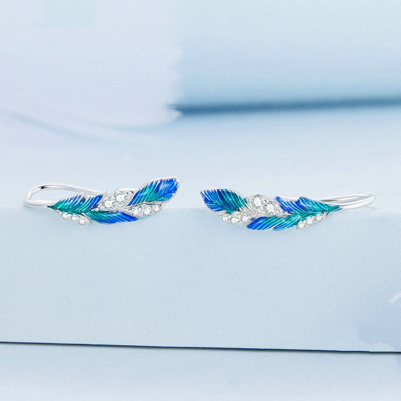 Bijoux d'oreilles plumes argent