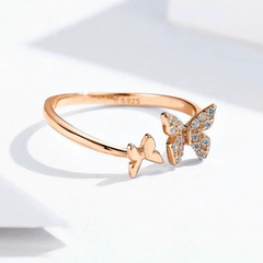 Anneau papillons or rose argent