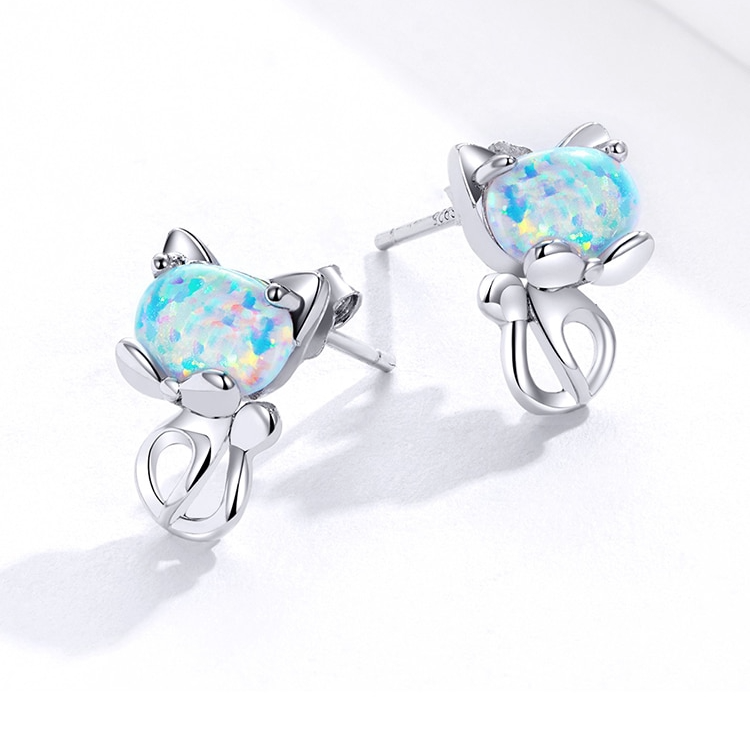 Boucles chat opale argent