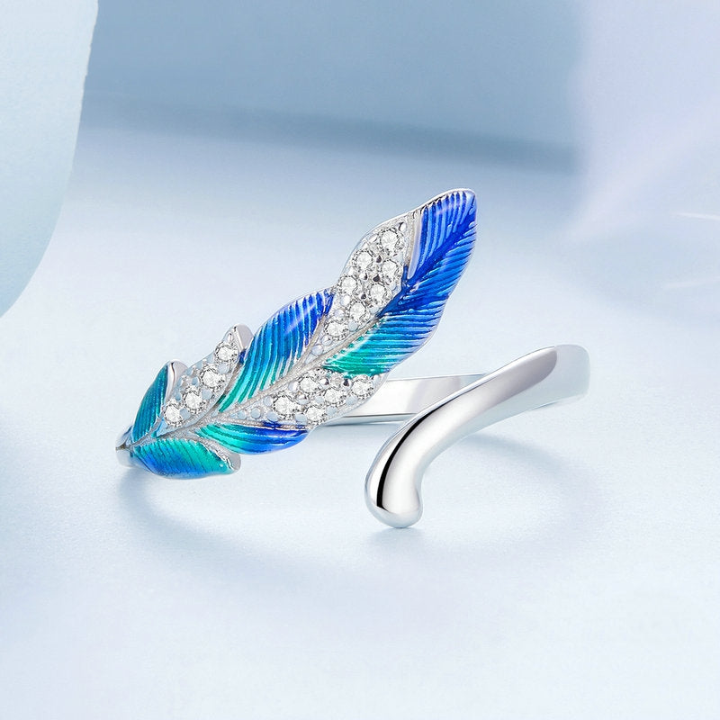 Bague plume ajustable argent
