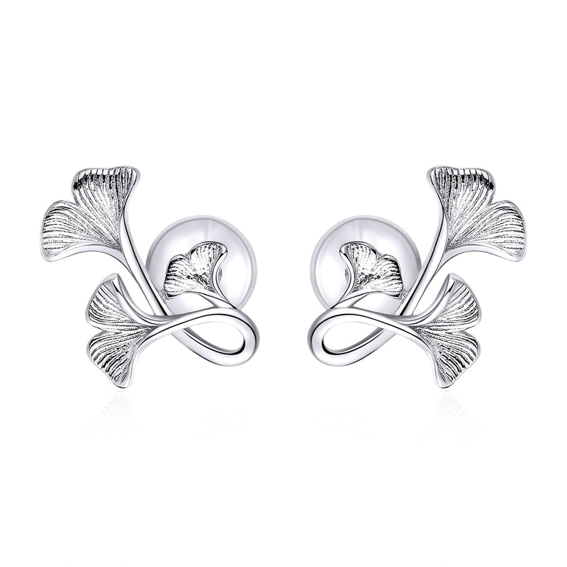 Boucles feuilles ginkgo argent