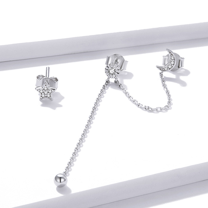 Boucles d'oreilles chaîne lune étoile