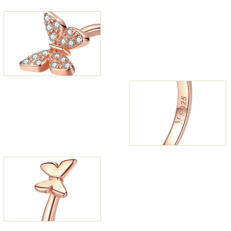 Anneau papillons or rose argent