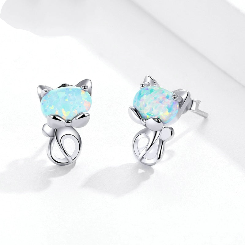 Boucles chat opale argent