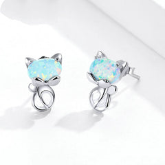 Boucles chat opale argent