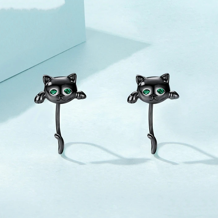 Ear cuff chat noir yeux verts