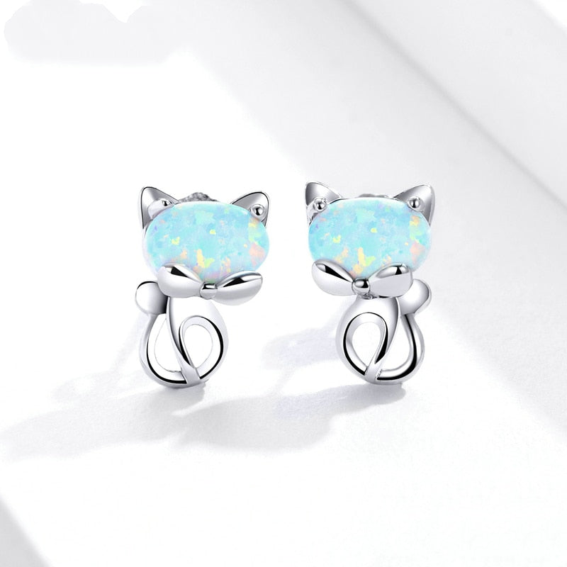 Boucles chat opale argent