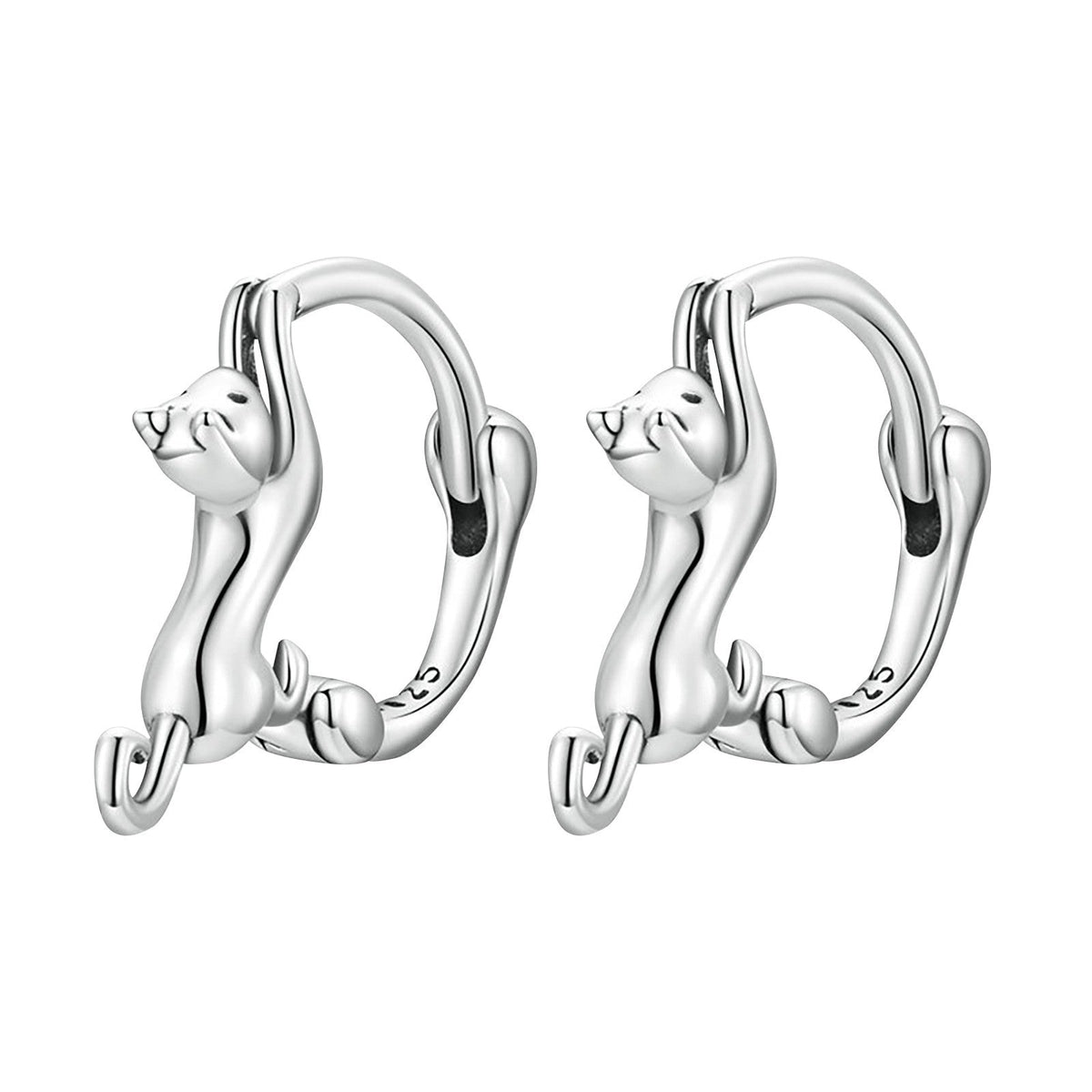 Boucles d'oreilles créoles chat argent
