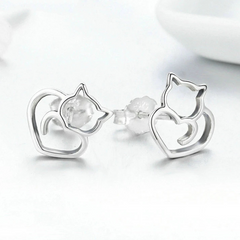 Boucles chat cœur argent