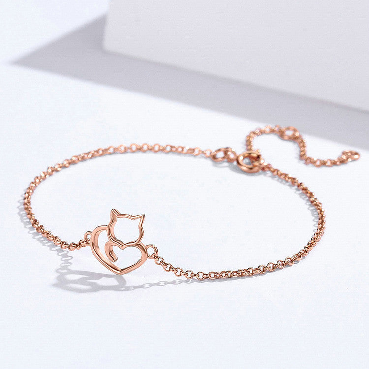 Bracelet rose chat coeur