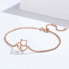 Bracelet rose chat coeur