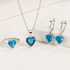 Parure cœur bleu argent