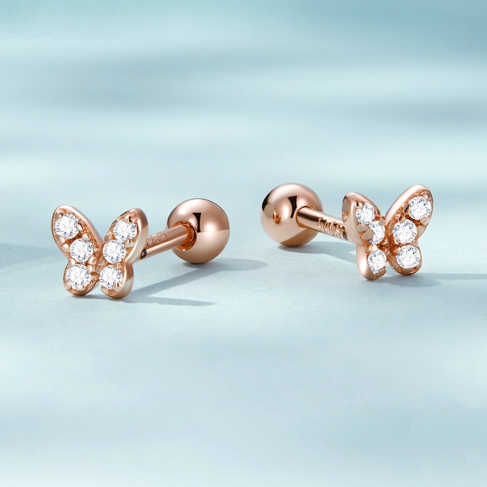 Clous d'oreilles papillons roses