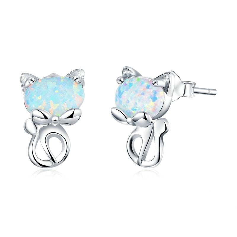 Boucles chat opale argent