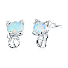 Boucles chat opale argent