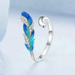 Bague plume ajustable argent