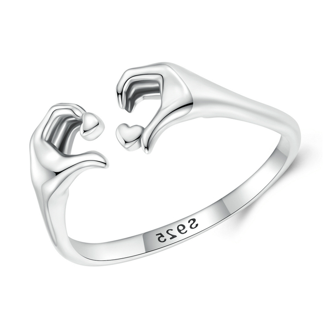 Bague mains cœur argent