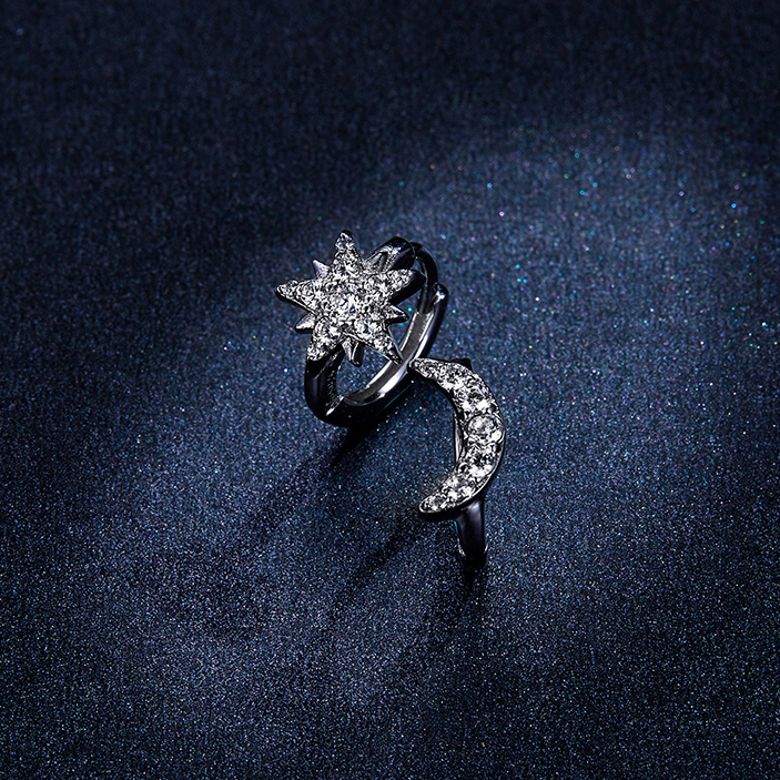 Créoles lune étoile argent